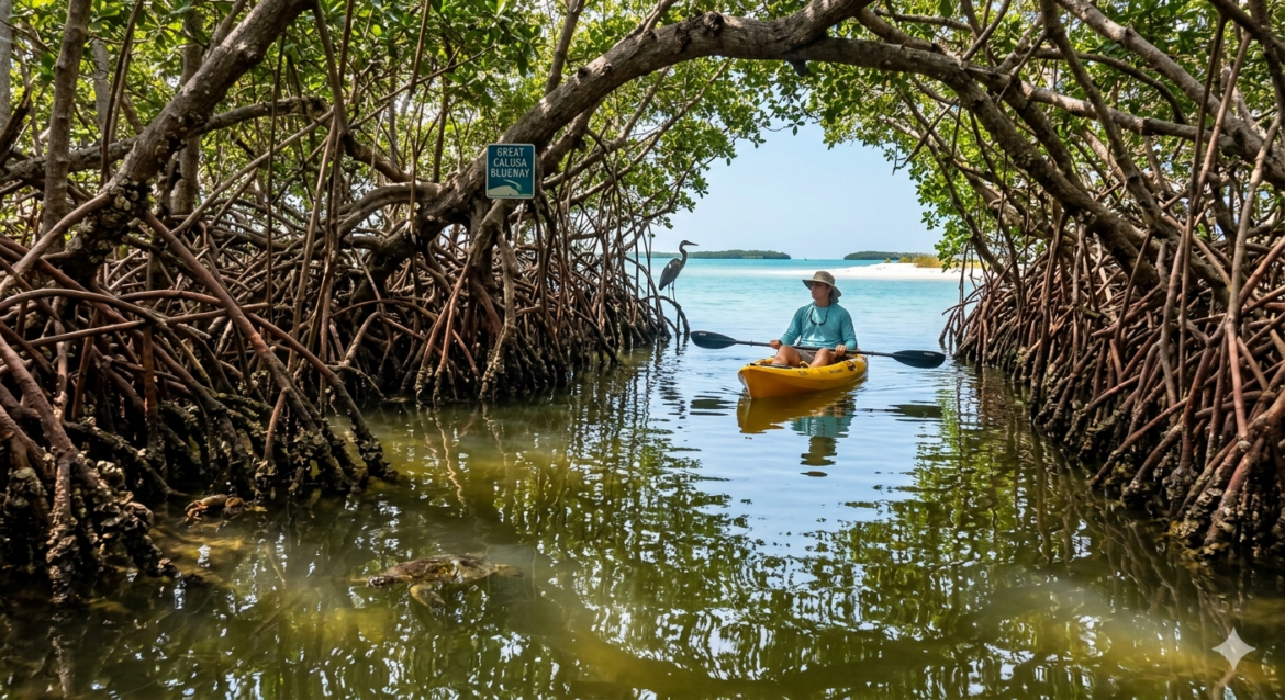 Explore the 190-mile Great Calusa Blueway and other iconic paddling locations in Southwest Florida. Discover the best kayak trails, wildlife observation spots, and expert guide services in Lee County, Sanibel, and the Everglades.