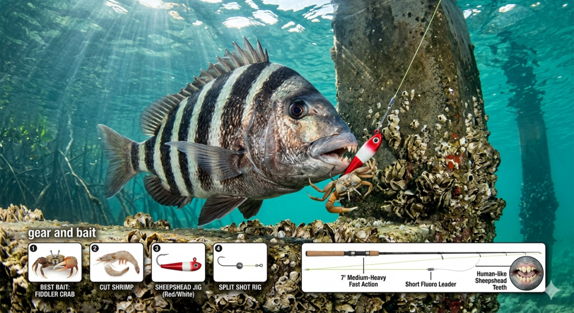 Master the art of catching sheepshead in Southwest Florida. This guide covers the best winter fishing spots, essential terminal tackle, and the "fiddler crab vs. shrimp" debate for landing these notorious bait-stealers in Sarasota and Lee County.